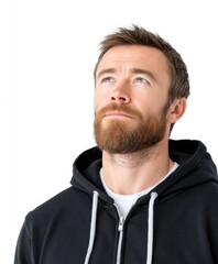 Obraz premium Contemplative Man with Thoughtful Expression in Casual Hoodie