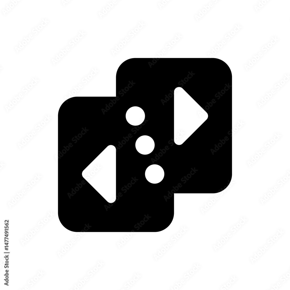 Poster two overlapping black squares with arrows pointing left and right and three circles between them