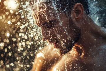 Man Showering in Summer Sunlight