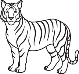 Walking tiger outline illustration ideal for jungle adventure themes, wildlife stories, and educational designs