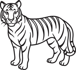 Bold hand-drawn tiger standing illustration perfect for wildlife themes, jungle concepts, and animal branding