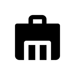 Illustration of a black briefcase with a handle and white design element at the bottom center