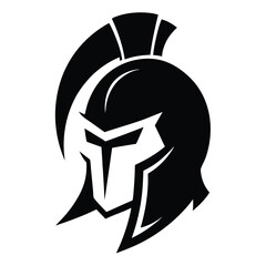 A black spartan helmet with prominent crest and visor design is seen here