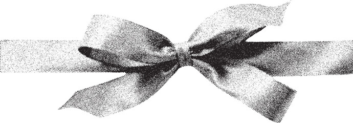 Black and white xerox effect vector ribbon bow isolated on white background gift wrapping decoration festive holiday present birthday celebration design element vintage textured grainy stippled