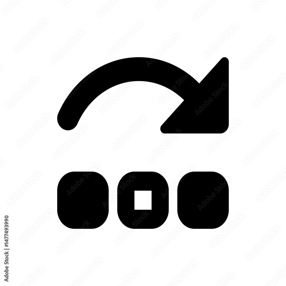 Poster curved arrow pointing down towards three rounded squares with one square having a smaller square ins