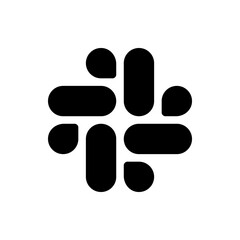 Abstract black logo featuring a geometric design with rounded shapes on a white background centered view