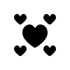 Five black heart shapes arranged with one large heart in the center and four smaller hearts around it