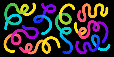 Undulating looped rainbow lines - sinuous curvy shapes, winding swirls vivid gradient tones abstract pattern. Snake like twisting flowing organic forms wavy colorful liquid texture.
