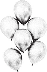 Black and white xerox effect vector balloons bunch birthday party celebration decoration festive holiday anniversary greeting card design element stipple retro vintage grainy textured illustration