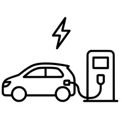 Black vector drawing of electric car charging with cable