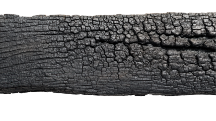 Charred wood texture showcasing natural patterns. transparent background