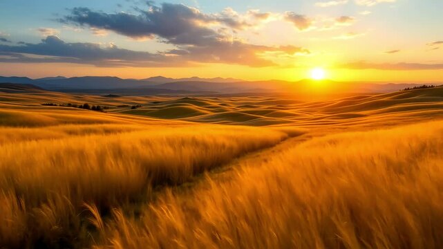 Golden Fields Under Glowing Sunset