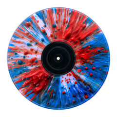 Abstract Red White and Blue Vinyl Record with Paint Splatter Design Perfect for Music Art or Patriotic Themes