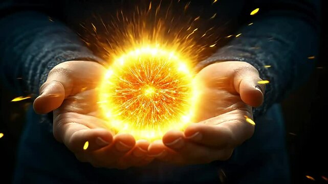 Glowing orb of energy held in cupped hands, radiating light and power