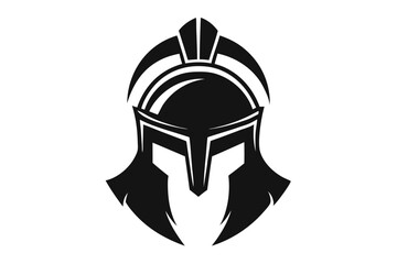 An ornate, stylized Spartan helmet in a solid black color is presented elegantly