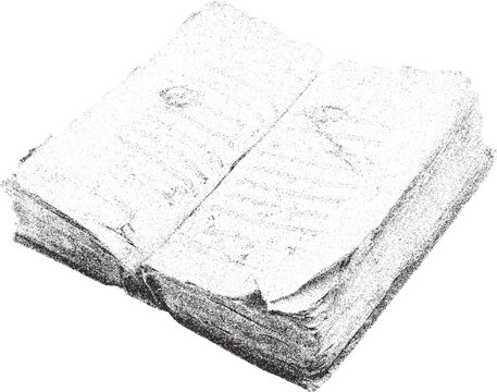 Black and white xerox effect vector illustration of an open book with textured pages ideal for vintage or grunge designs book cover education literature reading knowledge wisdom textbook novel story