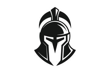 Strong Spartan helmet presents an imposing and historically rich, black silhouette on a white background