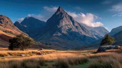 Majestic highland landscape with clouds touching mountain peak scotland nature photography scenic view