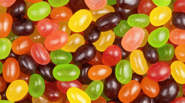Colorful jelly beans displayed in cross-section illustrating the fun and whimsy of candy with a playful design