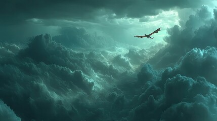Epic dragon flight through stormy skies in a fantasy world artistic digital masterpiece