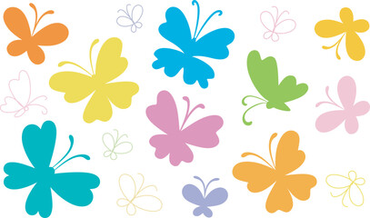 Cute butterfly vector with different color. Silhouette of butterfly