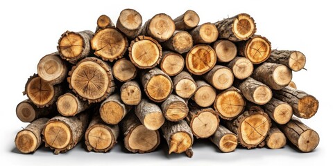 A substantial stack of neatly arranged, recently felled logs, showcasing the natural beauty of the wood grain and the circular cross-sections of the tree trunks, ready for processing or use