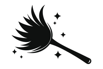 Black feather duster surrounded by sparkle stars enhances the cleaning theme effectively and minimalist
