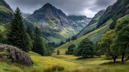 Fototapeta premium Majestic highland landscape with clouds over mountain peaks nature scene scottish highlands aerial view