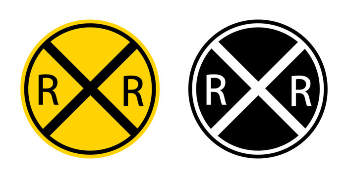 Railroad crossing signs vectors. flat and stroke versions