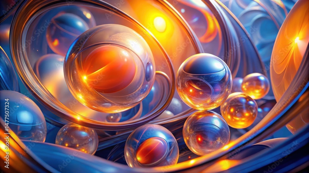 Poster abstract sphere symphony intertwined orbits of luminous glass spheres in a dynamic, vibrant composit