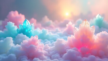 Fototapeta premium Enchanted Crystal Cloudscape Pastel Dreamscape Fantasy Art