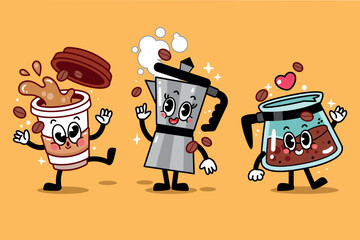 Set of Rubberhose Coffee Illustrations