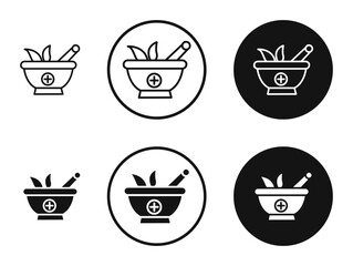 Mortar pestle icons in line art painting concept