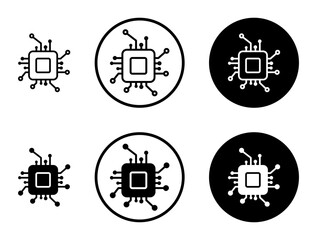 Microchip icons in line art painting concept