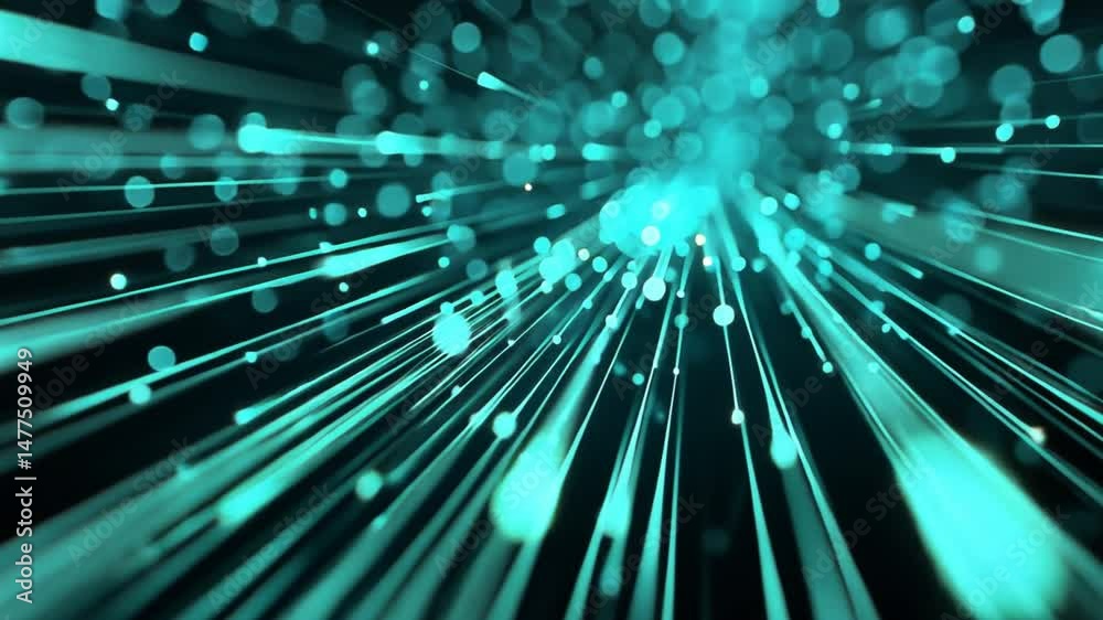 Poster mesmerizing abstract background with glowing teal particles and lines, creating depth and movement i