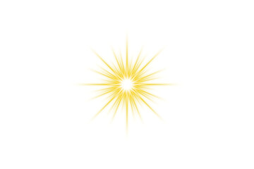 Fototapeta premium Yellow lens flare sun light sparkle on transparent background. Light shine glow. Shining sun with sparkles. Glowing light with flare rays. Bright flash light sparkle effects. Design elements, PNG
