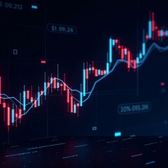 Naklejka premium Abstract Networked Candlestick Chart Displaying Market Volatility