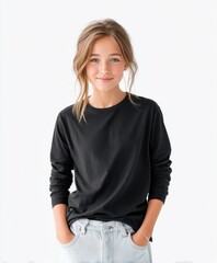 Fototapeta premium Charming Young Girl in Casual Black Sweater