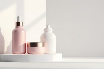 Clean minimalist white backdrop, perfect for cosmetic product display, setting, background