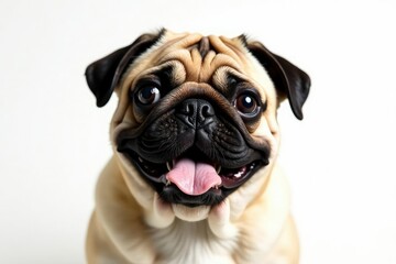 Obraz premium Playful pug, isolated white studio shot Wrinkled face, charming expression , isolated, closeup