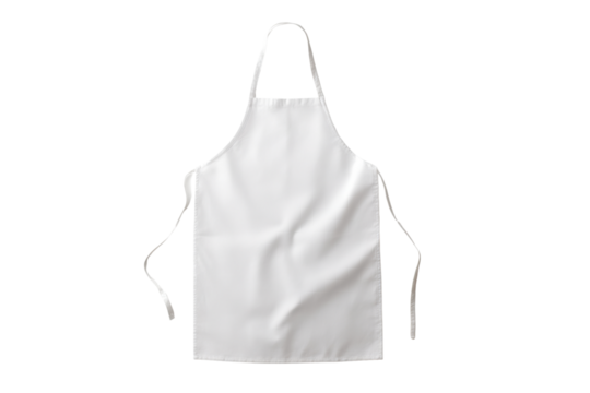Clean white apron on black background, studio shot of blank cooking apron for chef or kitchen use, concept of culinary and food preparation