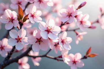 Obraz premium Intricate sakura branch pattern, full bloom, white & pink petals , botanical illustration, nature background