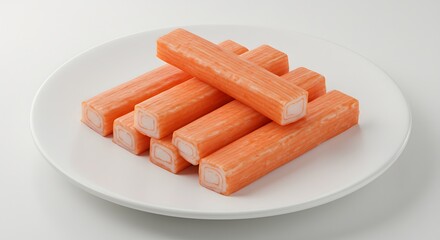 Arrangement of Imitation Crab Sticks on White Plate