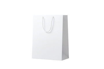 Minimalist white paper shopping bag with rope handles on a black background, ideal for branding and product presentation mockups