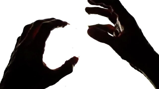 Creepy Silhouette of a Zombie Hand Reaching Upward in Slow Motion on White Background &ndash; Horror-Themed Animation for Halloween, Scary Intros, Thriller Trailers, and Motion Graphics	