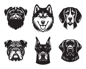 Different dog breed head mascot set bundle vector illustration isolated on white background