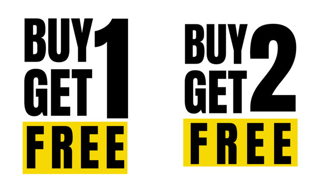 Bold promotional text reading “Buy 1 Get 1 Free” and “Buy 2 Get 1 Free” for retail and marketing campaigns


