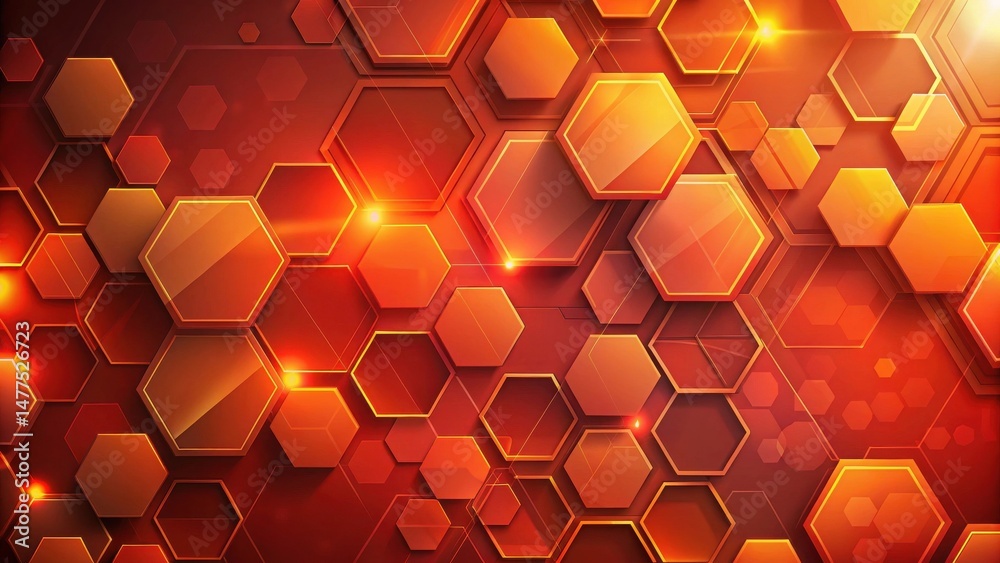 Aufkleber Abstract Hexagonal Network Glowing Red and Orange Geometric Design with Interconnected Shapes