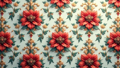 Intricate floral damask pattern in muted tones, interior design, fabric