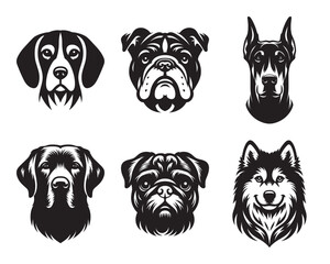 Different dog breed head mascot set bundle vector illustration isolated on white background